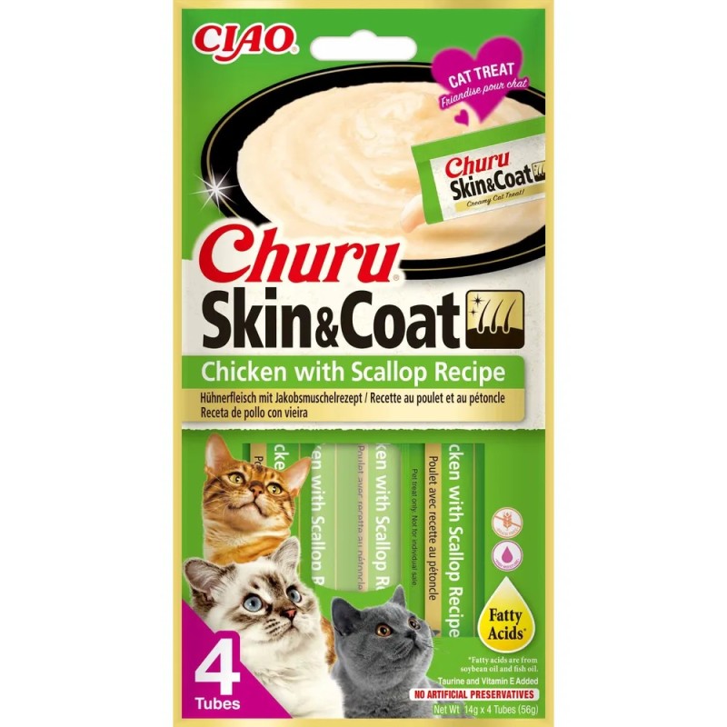 Churu Kylling med skind og pels og kammuslinger 4 stk. (Kort dato 25/7-2025)
