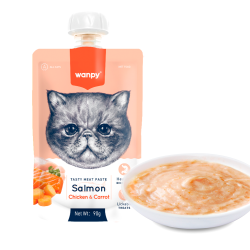 Wanpy Cat Tasty Meat Paste - Salmon with Chicken & Carrot 90g (Køb flere spar mere)